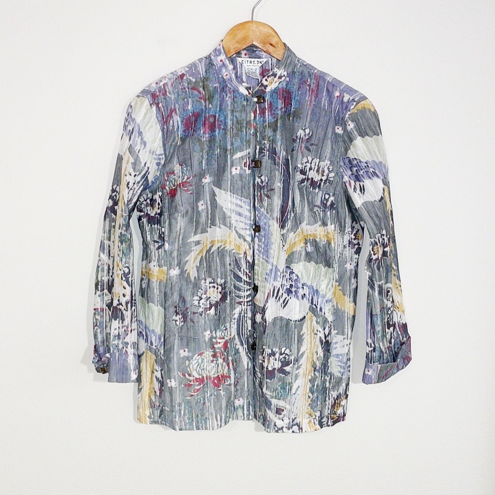 CITRON Floral Abstract Blouse With Snap Closure Bamboo/Nylon Blend Size Small - Picture 4 of 6